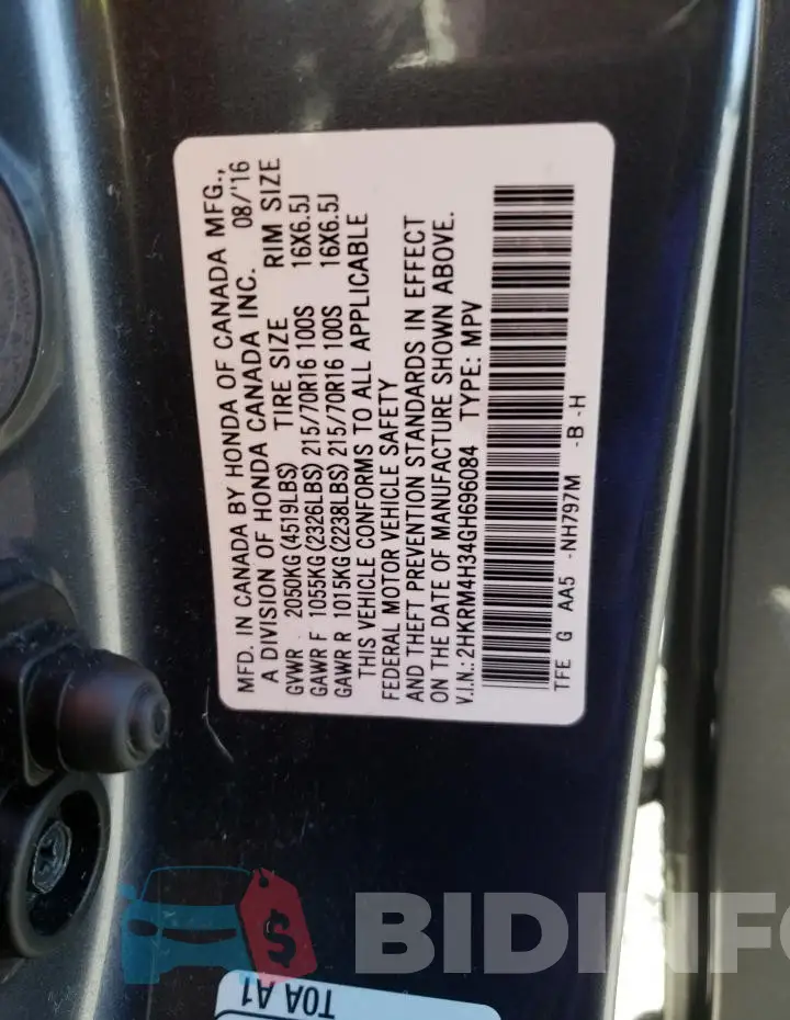 2HKRM4H34GH696084 Photo# 12
