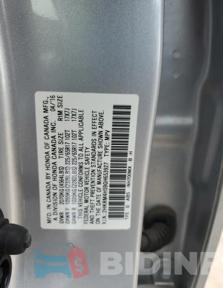 2HKRM4H59GH653927 Photo# 14