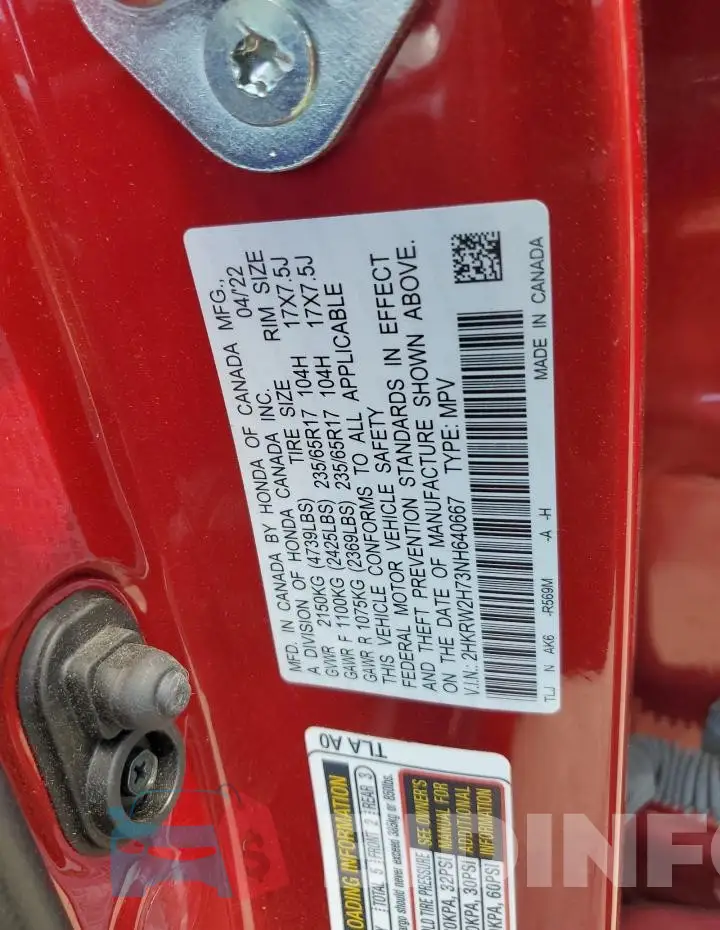 2HKRW2H73NH640667 Photo# 13
