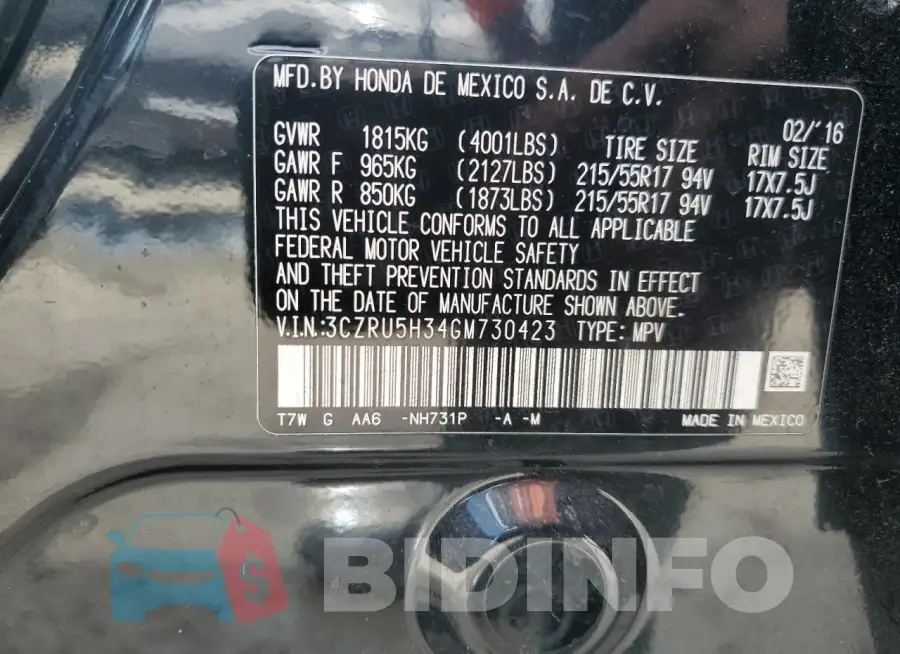 3CZRU5H34GM730423 Photo# 13