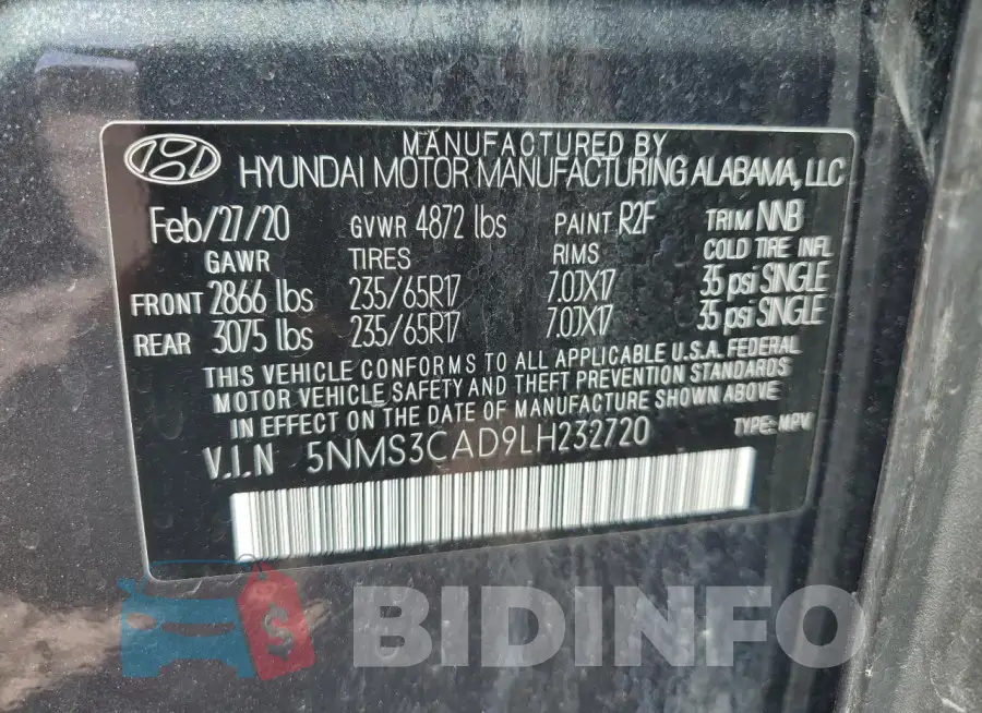 5NMS3CAD9LH232720 Photo# 13