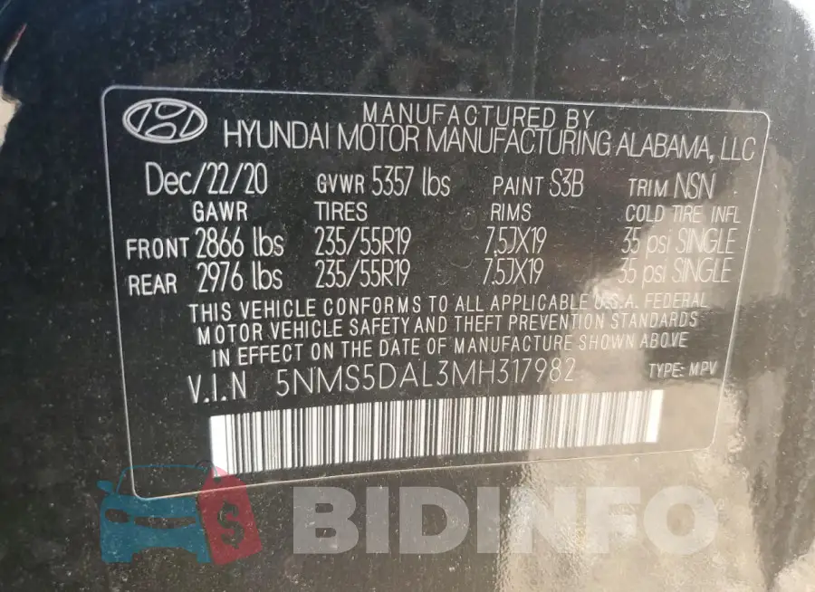 5NMS5DAL3MH317982 Photo# 14