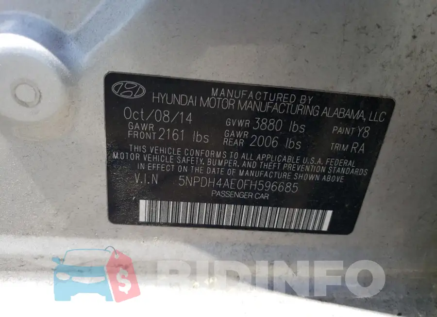5NPDH4AE0FH596685 Photo# 12