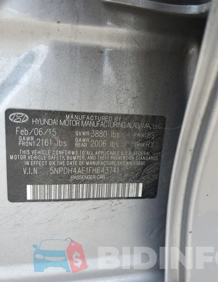 5NPDH4AE1FH643741 Photo# 12