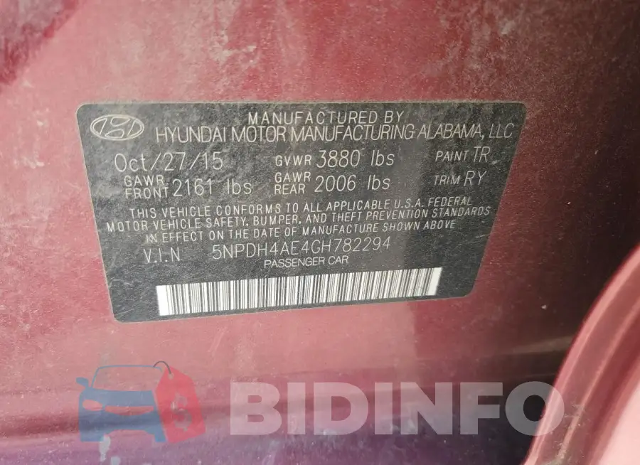 5NPDH4AE4GH782294 Photo# 12