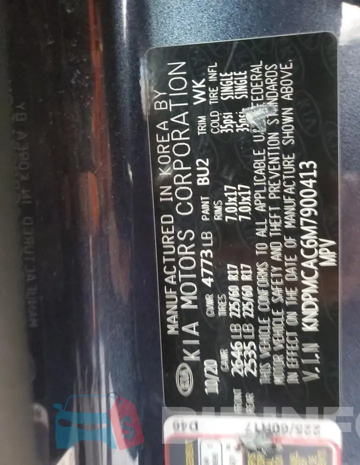 KNDPMCAC6M7900413 Photo# 13