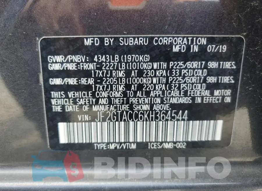 JF2GTACC6KH364544 Photo# 13
