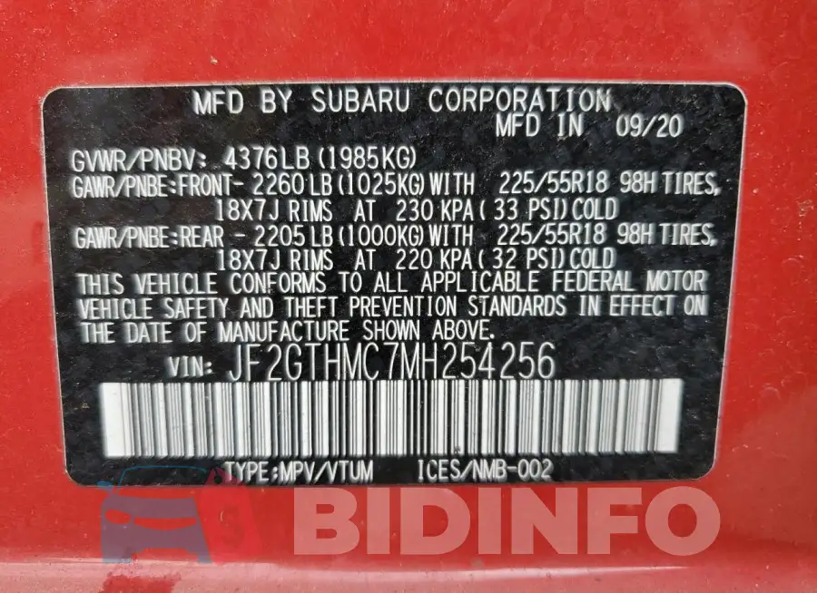 JF2GTHMC7MH254256 Photo# 12