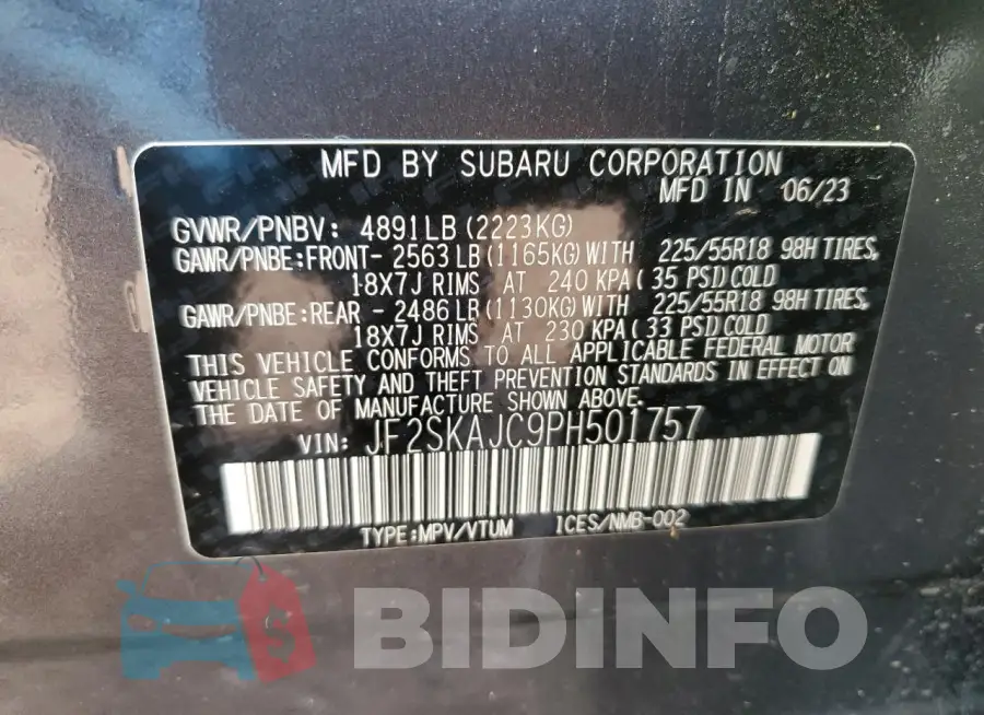 JF2SKAJC9PH501757 Photo# 14
