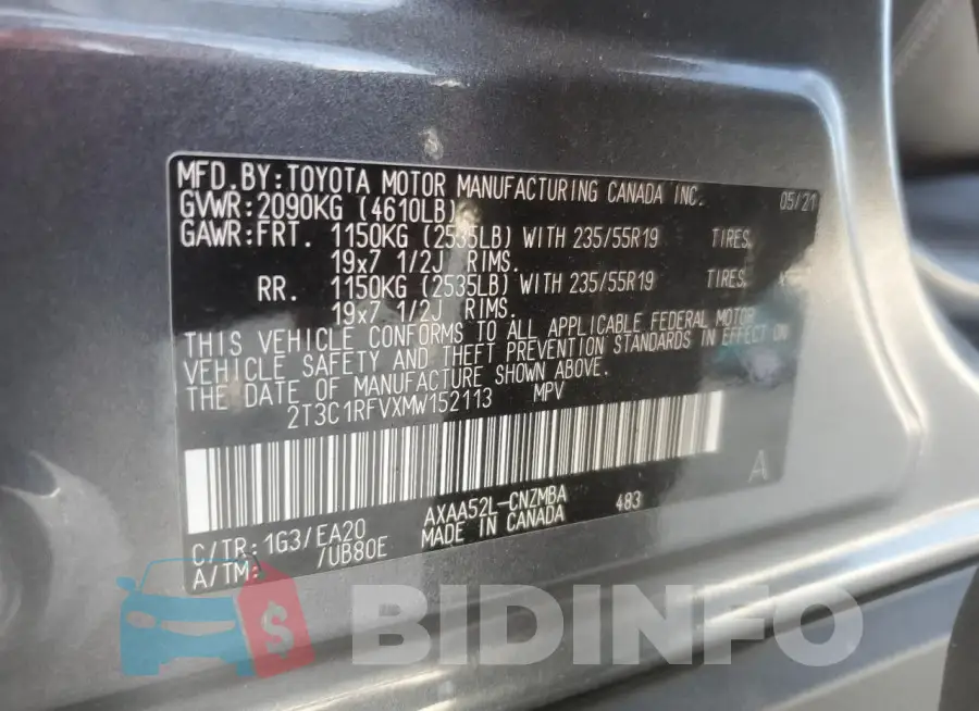 2T3C1RFVXMW152113 Photo# 14