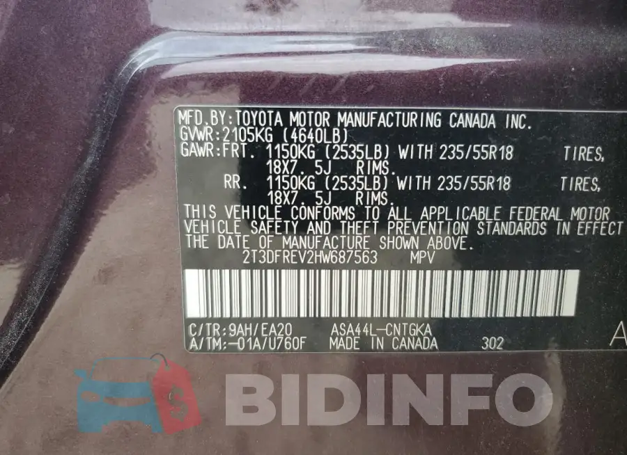 2T3DFREV2HW687563 Photo# 12