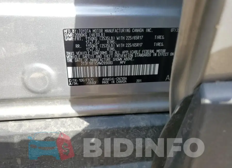 2T3F1RFV5NW289880 Photo# 13