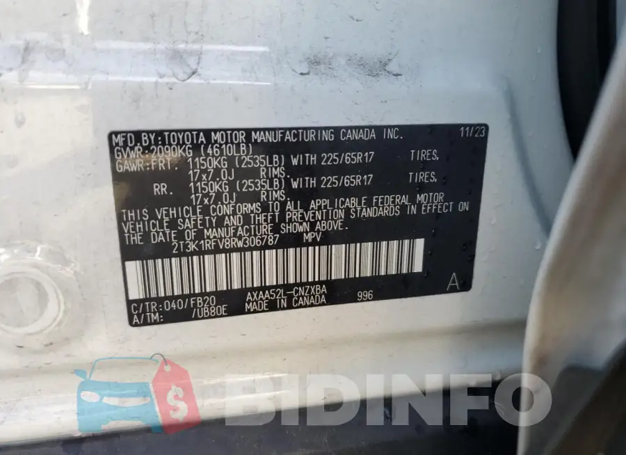2T3K1RFV8RW306787 Photo# 13