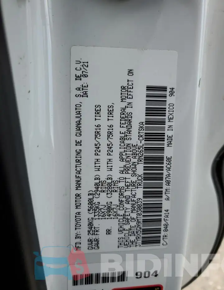 3TYRX5GN9MT030039 Photo# 12