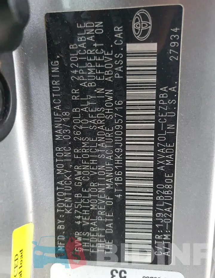 4T1B61HK9JU095716 Photo# 13