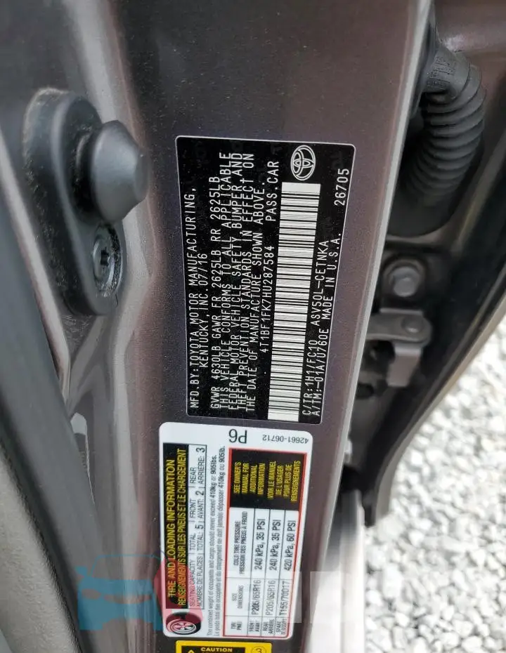 4T1BF1FK7HU287584 Photo# 12
