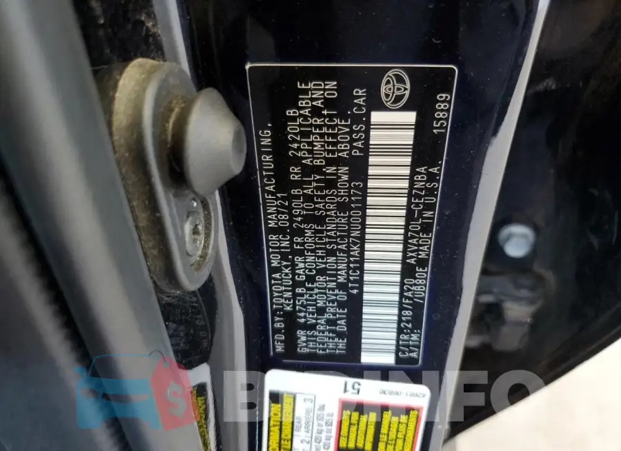 4T1C11AK7NU001173 Photo# 13