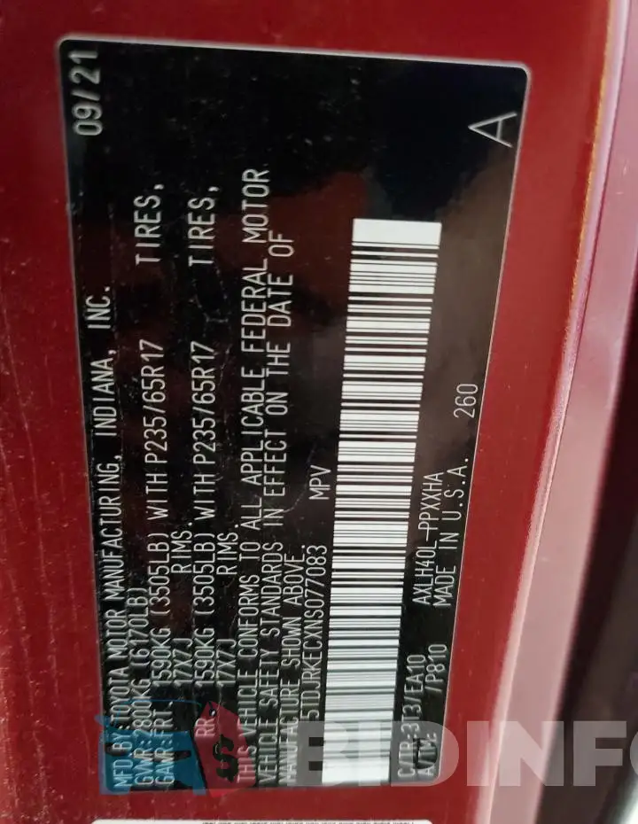 5TDJRKECXNS077083 Photo# 13