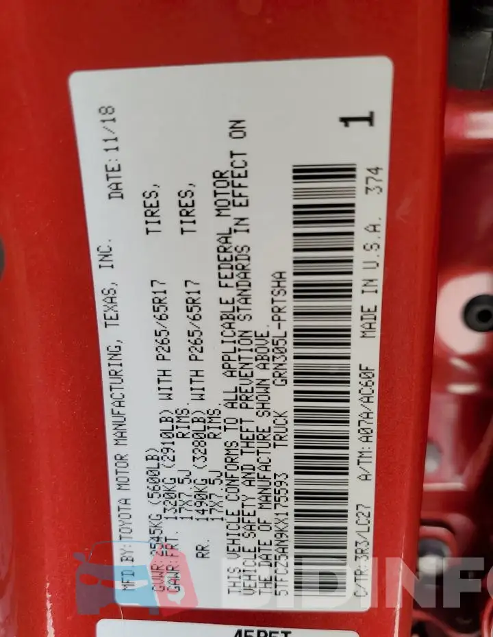5TFCZ5AN9KX175593 Photo# 12