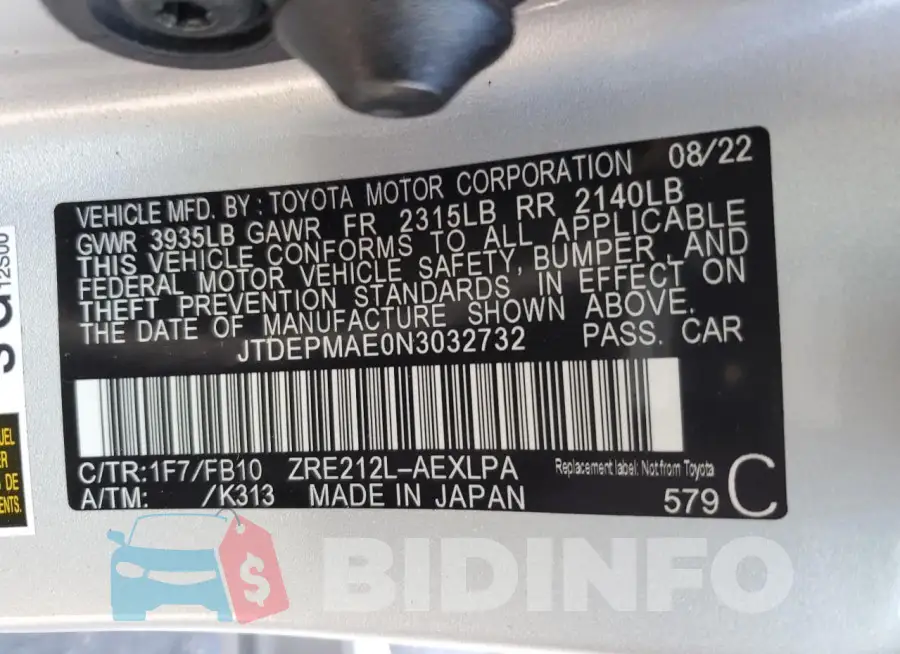 JTDEPMAE0N3032732 Photo# 13