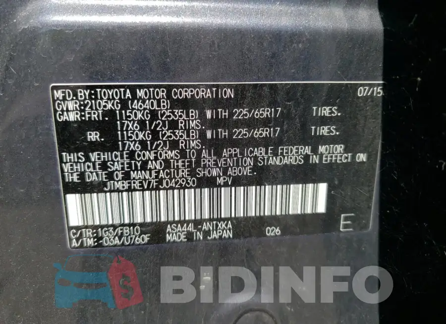 JTMBFREV7FJ042930 Photo# 13