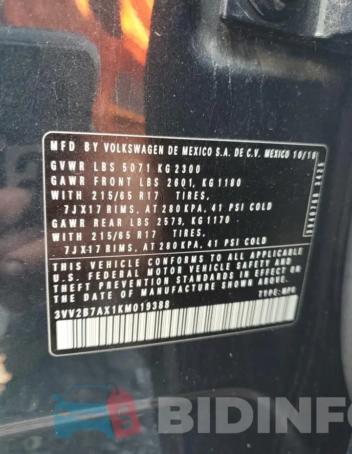 3VV2B7AX1KM019388 Photo# 13
