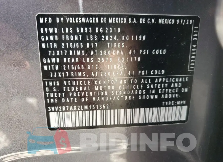 3VV2B7AX2LM151352 Photo# 14