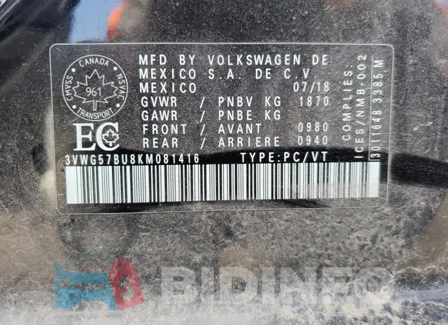 3VWG57BU8KM081416 Photo# 13