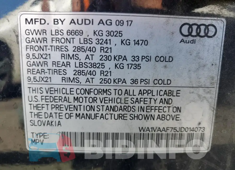 WA1VAAF75JD014073 Photo# 14
