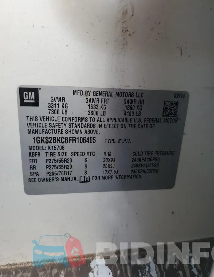 1GKS2BKC8FR106405 Photo# 13