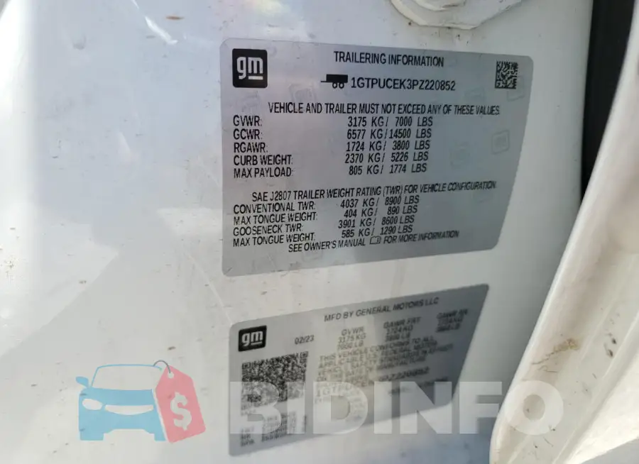 1GTPUCEK3PZ220852 Photo# 12