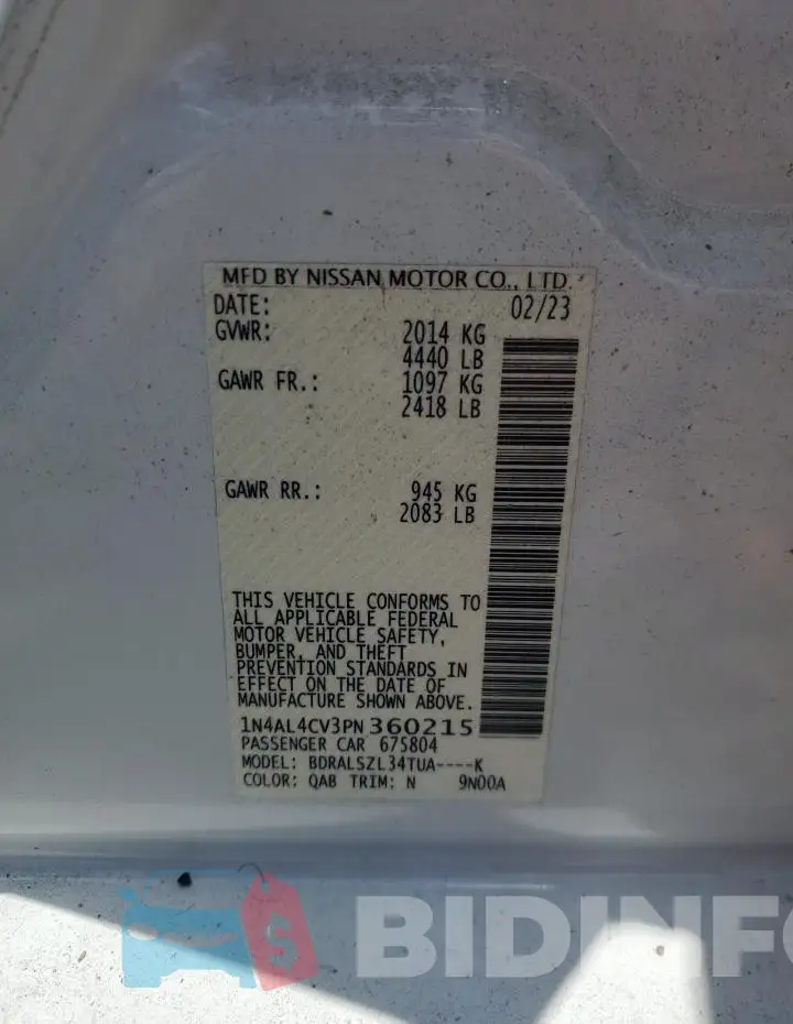 1N4AL4CV3PN360215 Photo# 13