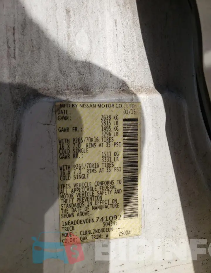 1N6AD0EV0FN741092 Photo# 13