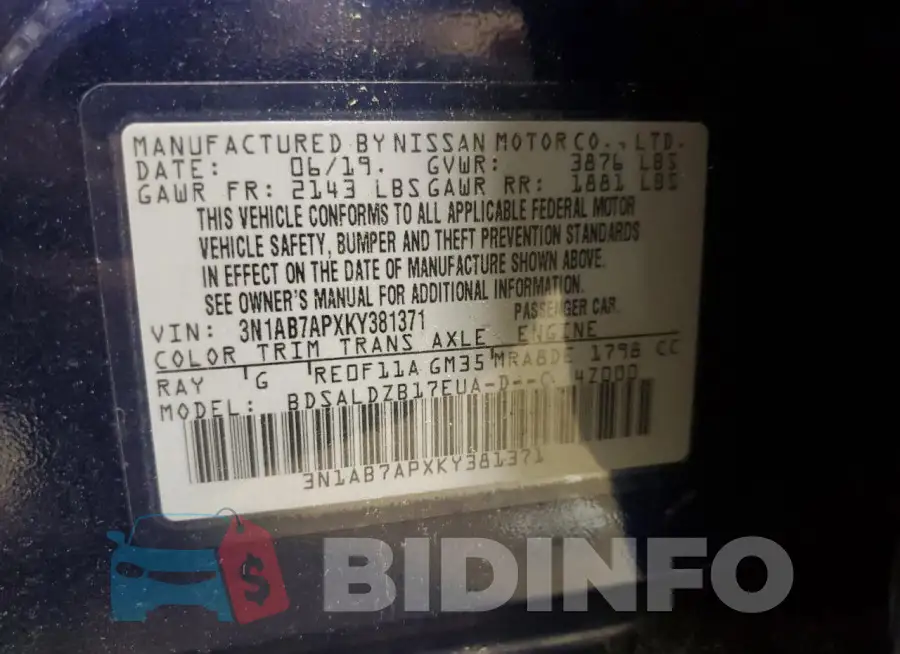 3N1AB7APXKY381371 Photo# 13