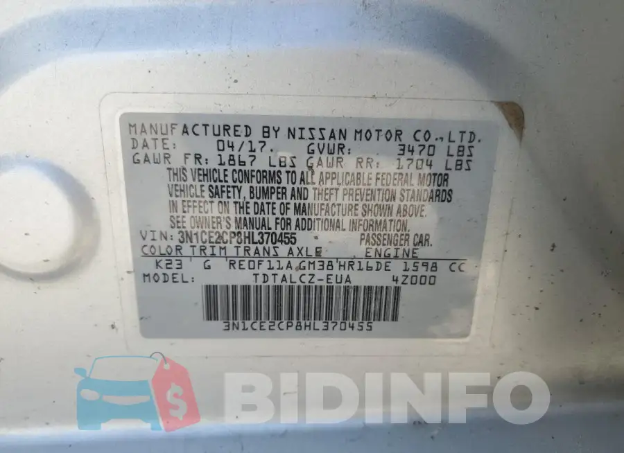 3N1CE2CP8HL370455 Photo# 12