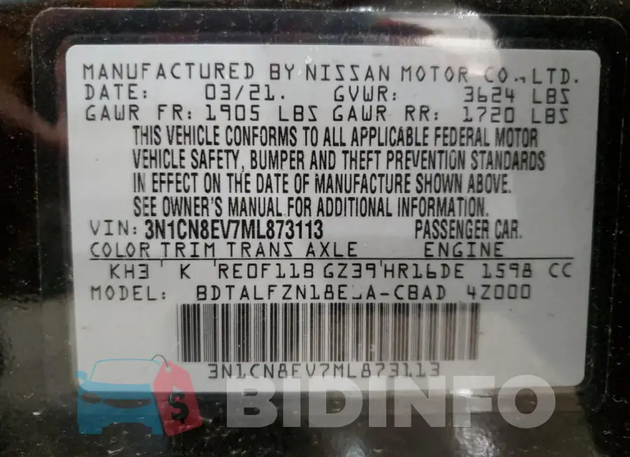 3N1CN8EV7ML873113 Photo# 12