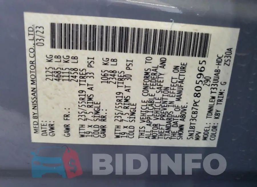 5N1BT3CB7PC805965 Photo# 14