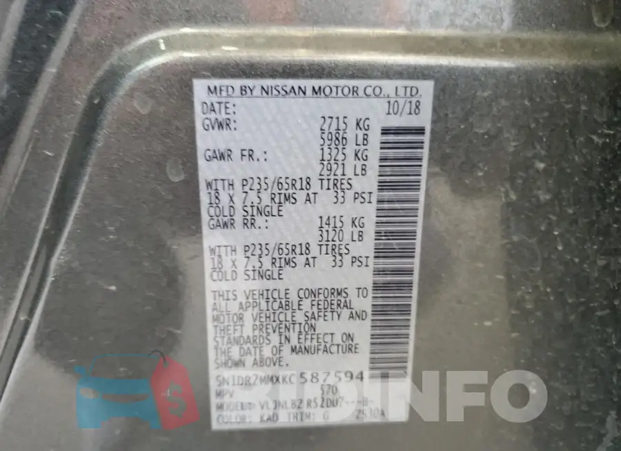 5N1DR2MMXKC587594 Photo# 13