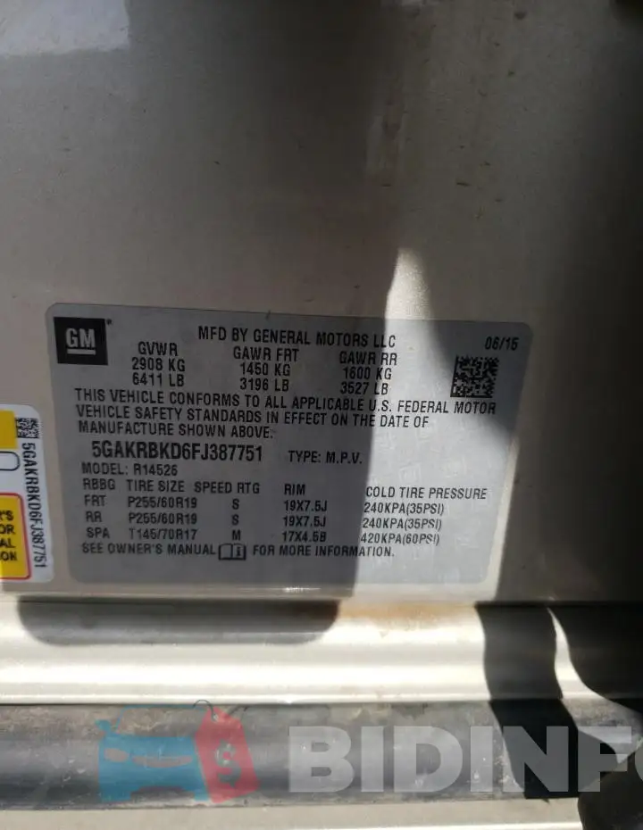 5GAKRBKD6FJ387751 Photo# 13