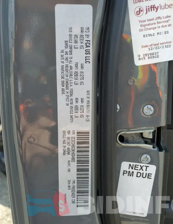 2C3CDXBG3KH664865 Photo# 12