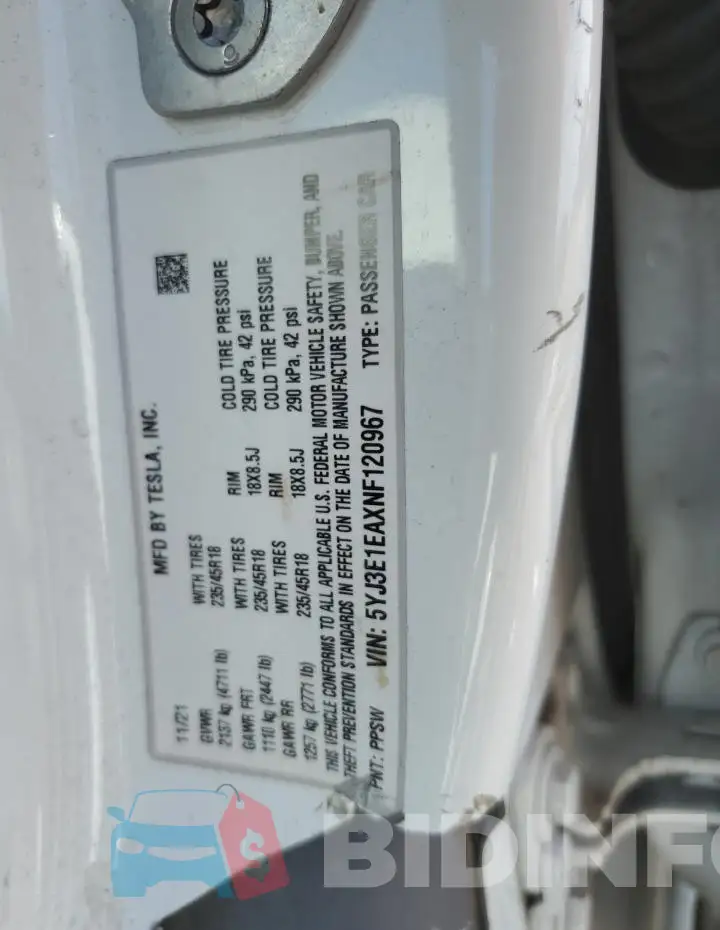 5YJ3E1EAXNF120967 Photo# 13