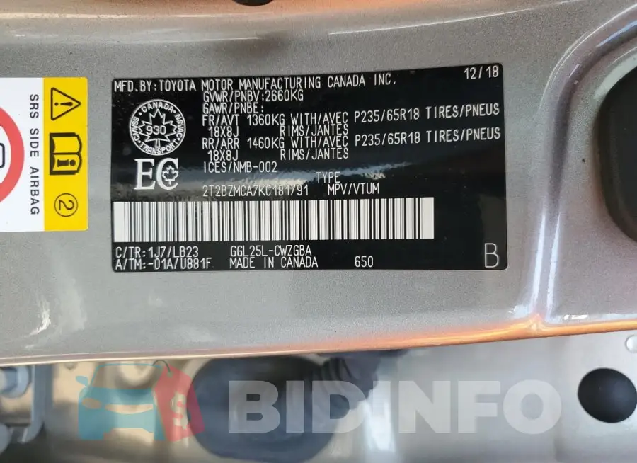 2T2BZMCA7KC181791 Photo# 13