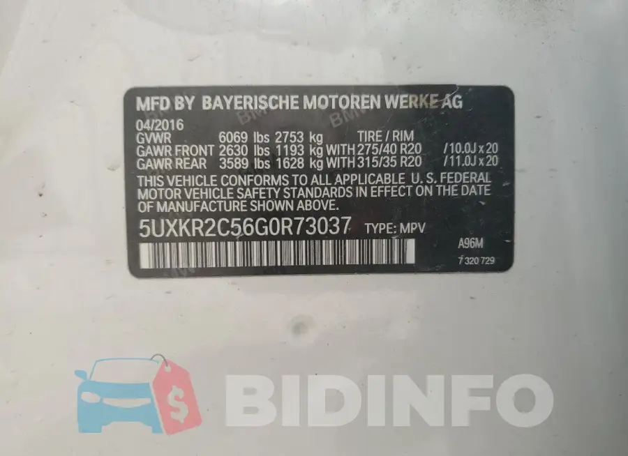5UXKR2C56G0R73037 Photo# 12