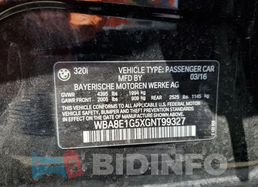 WBA8E1G5XGNT99327 Photo# 12