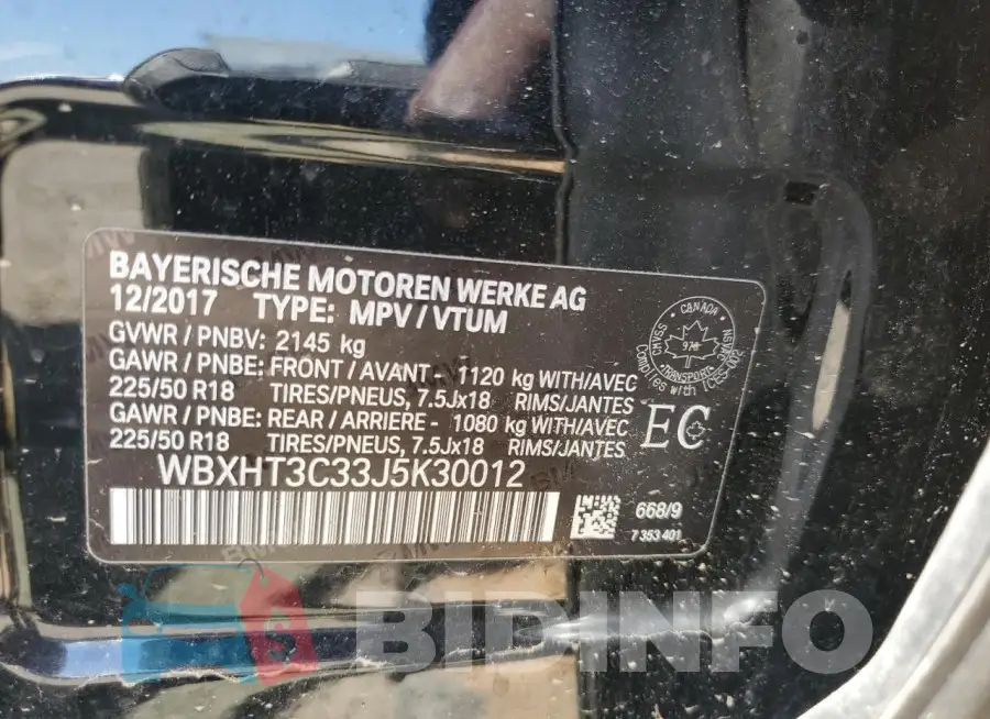 WBXHT3C33J5K30012 Photo# 12