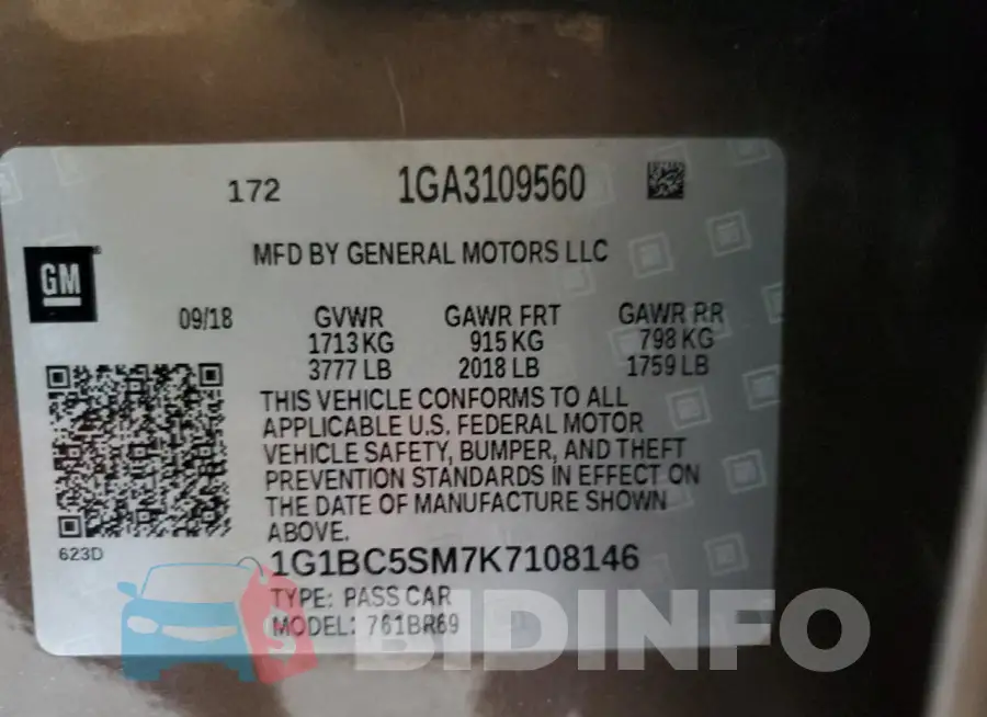 1G1BC5SM7K7108146 Photo# 12