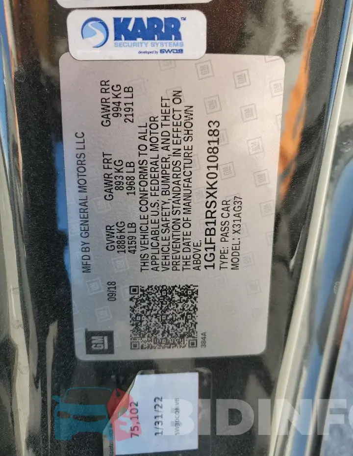 1G1FB1RSXK0108183 Photo# 12