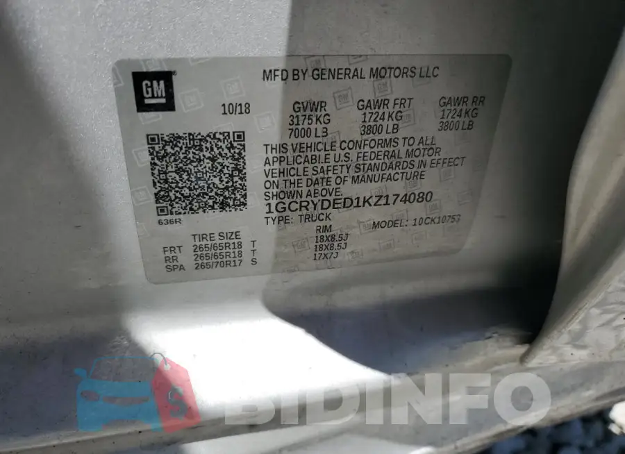 1GCRYDED1KZ174080 Photo# 12