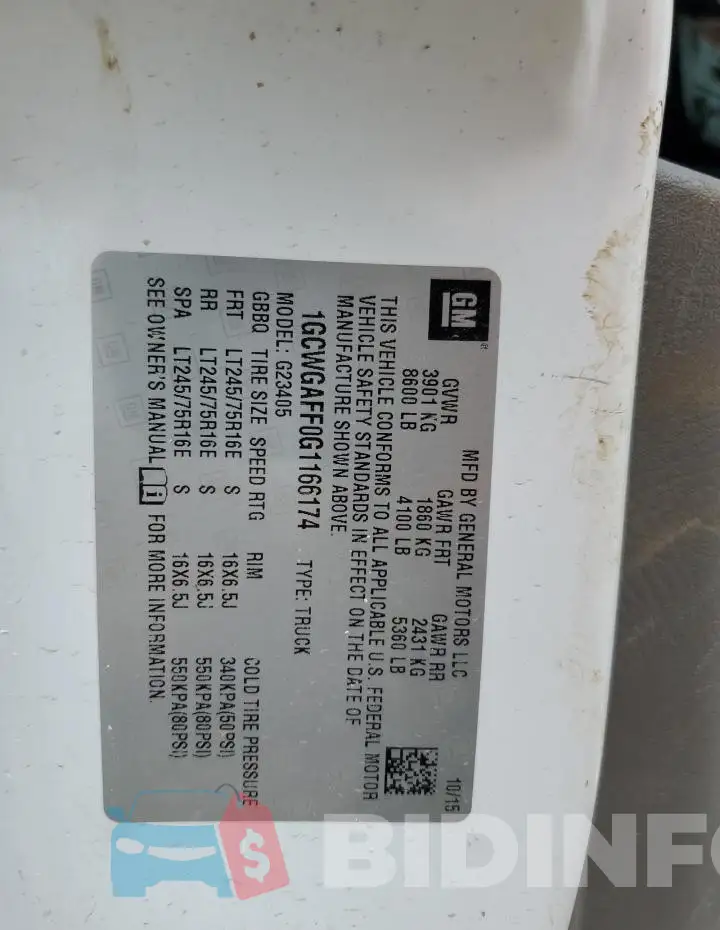 1GCWGAFF0G1166174 Photo# 13