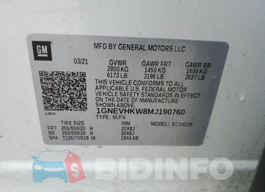 1GNEVHKW8MJ190760 Photo# 13